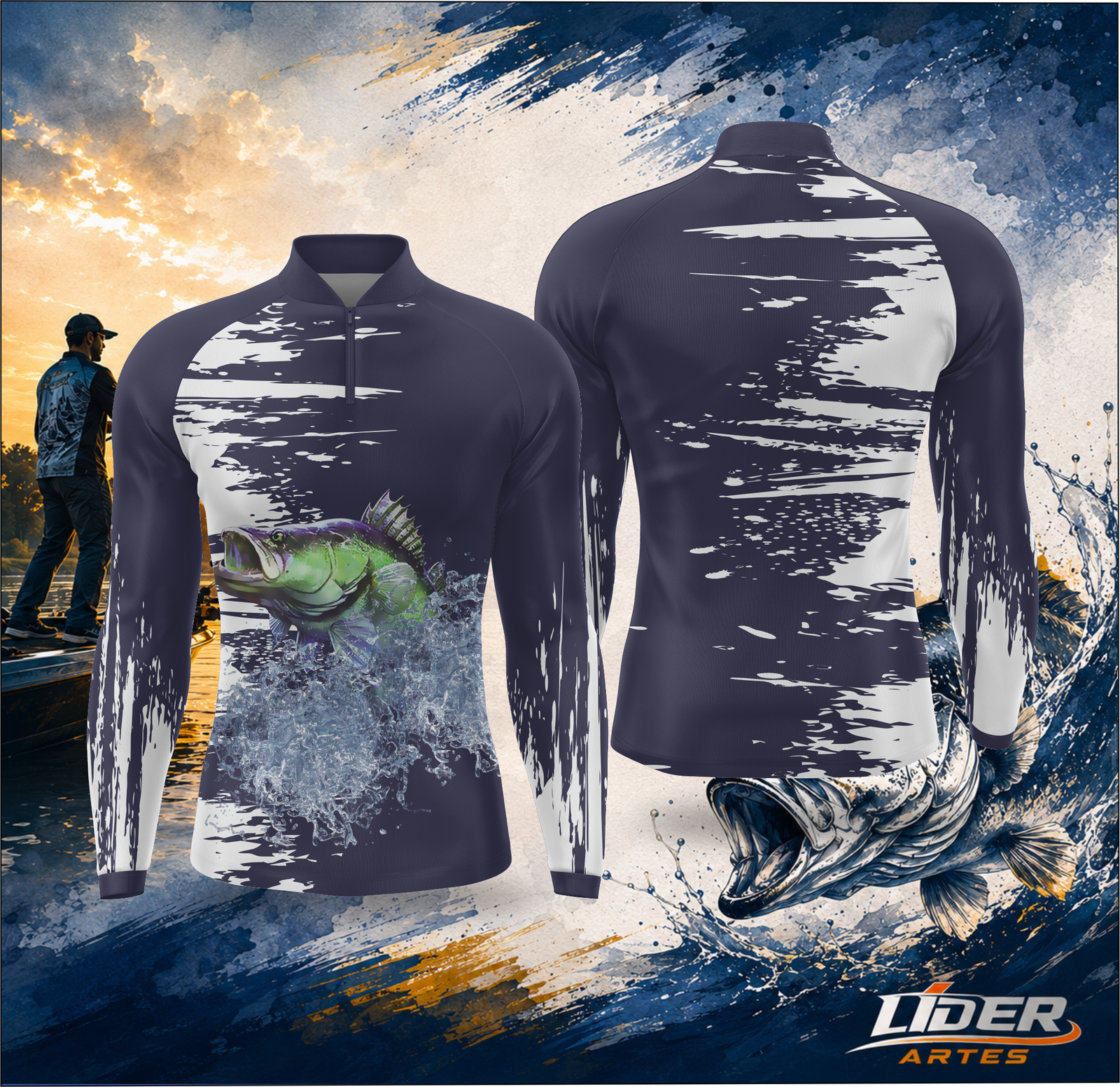 Arte Estampa Camisa de Pesca Esportiva Personalizada Modelo 03