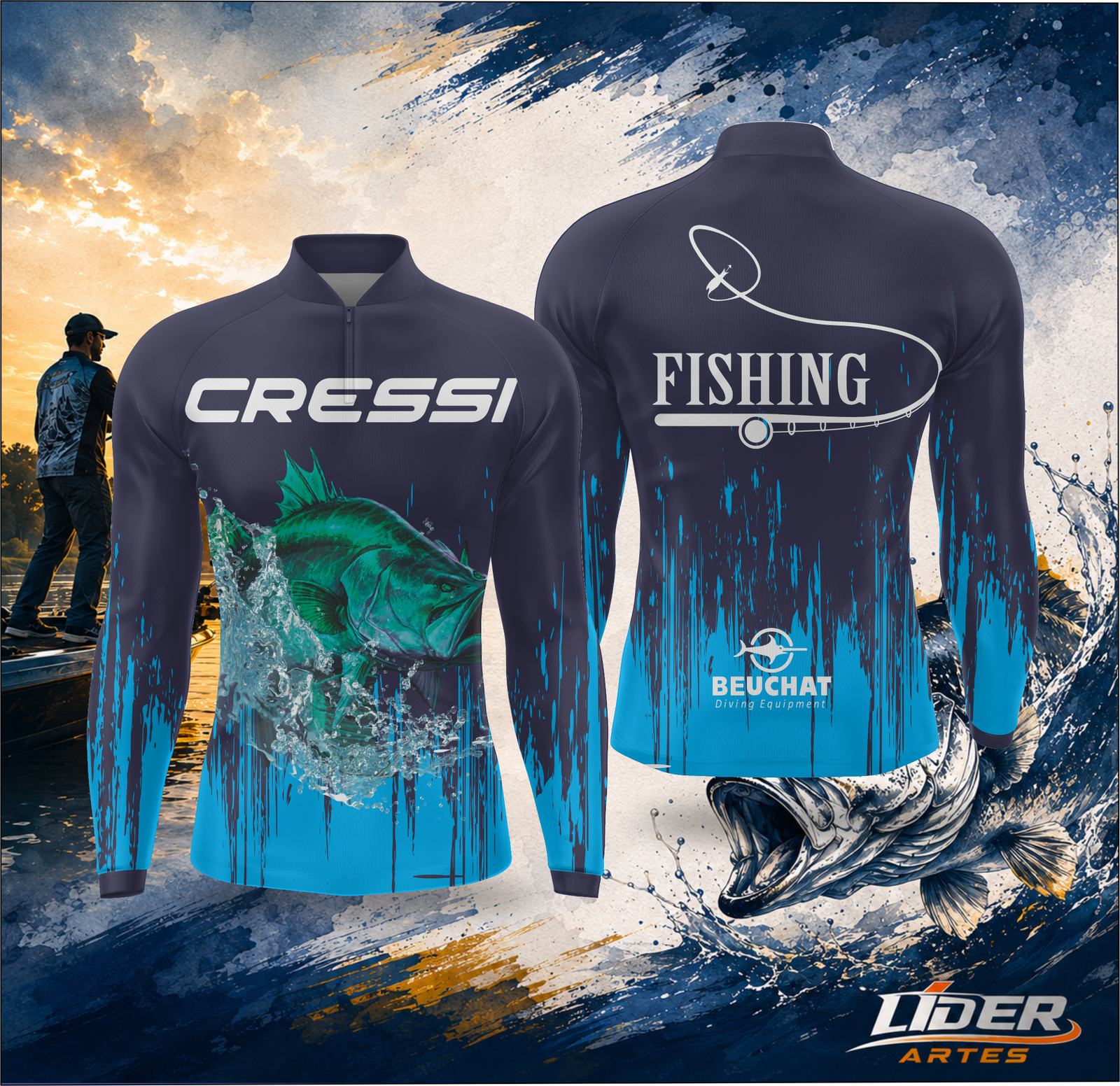 Arte Estampa Camisa de Pesca Esportiva Personalizada Modelo 04