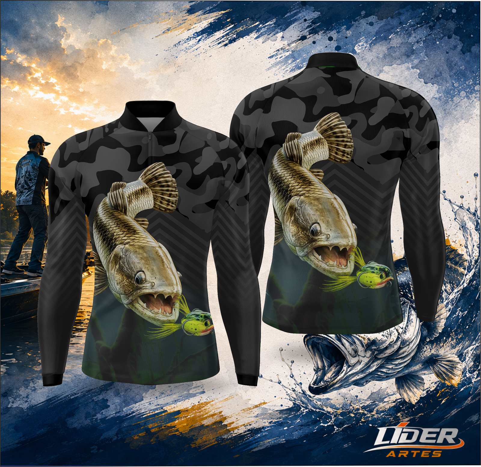 Arte Estampa Camisa de Pesca Esportiva Personalizada Modelo 09